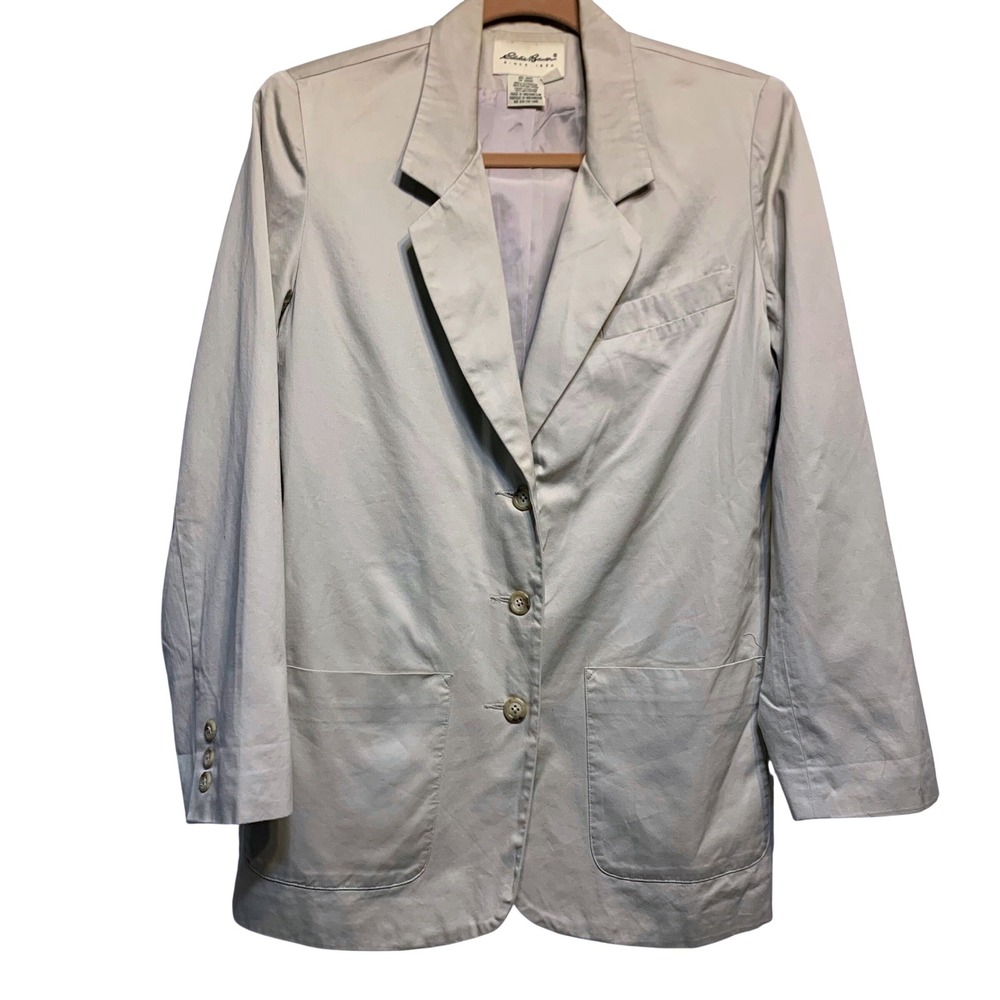 Eddie Bauer Blazer Small Tan Beige Cotton Twill Preppy Classic Business Casual